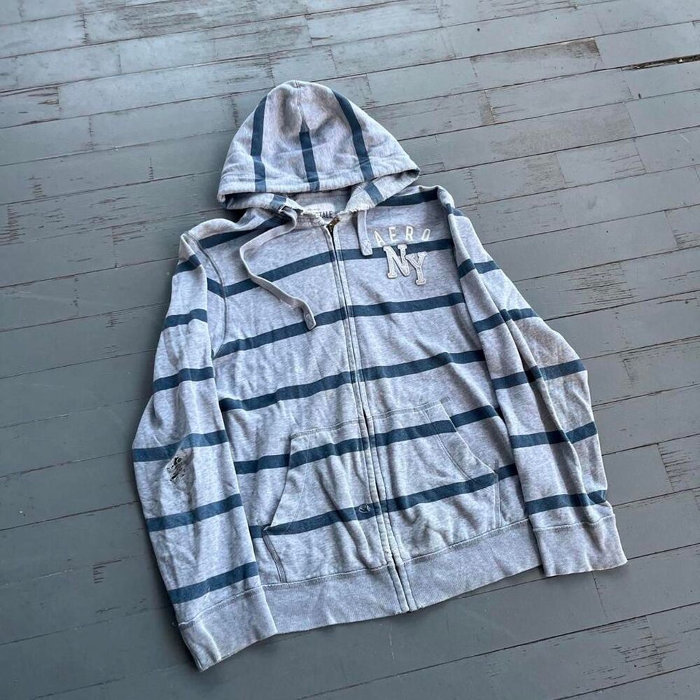 Aeropostale Streetwear Y2K Striped Zip Up Hoodie
